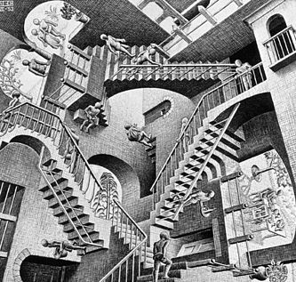 Danish artist M.C. Escher's lithograph "Relativity."