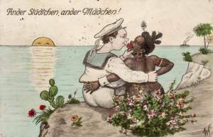 German postcard reading, "Another city, another girl!"