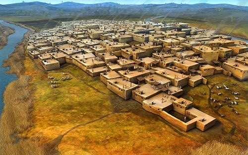 Artist's impression of Çatalhöyük, a Neolithic settlement