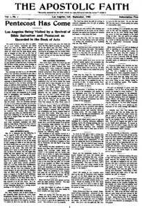 The Apostolic Faith newspaper advertising the first Azusa Street Revival