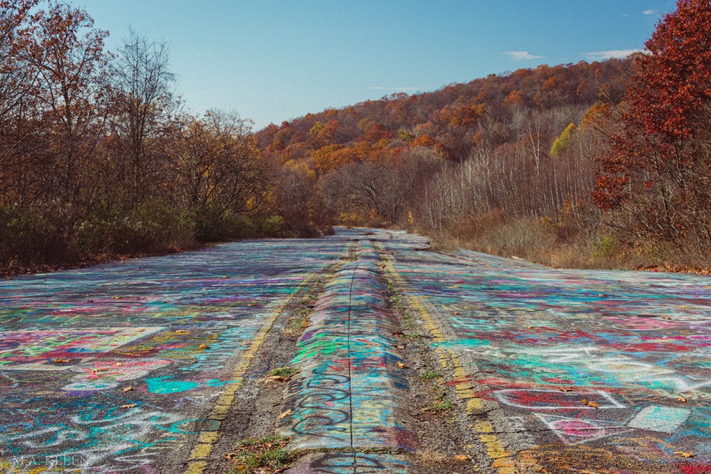 A section of State Route 61 outside Centralia, Pennsylvania was abandoned and has become known as "Graffiti Highway."