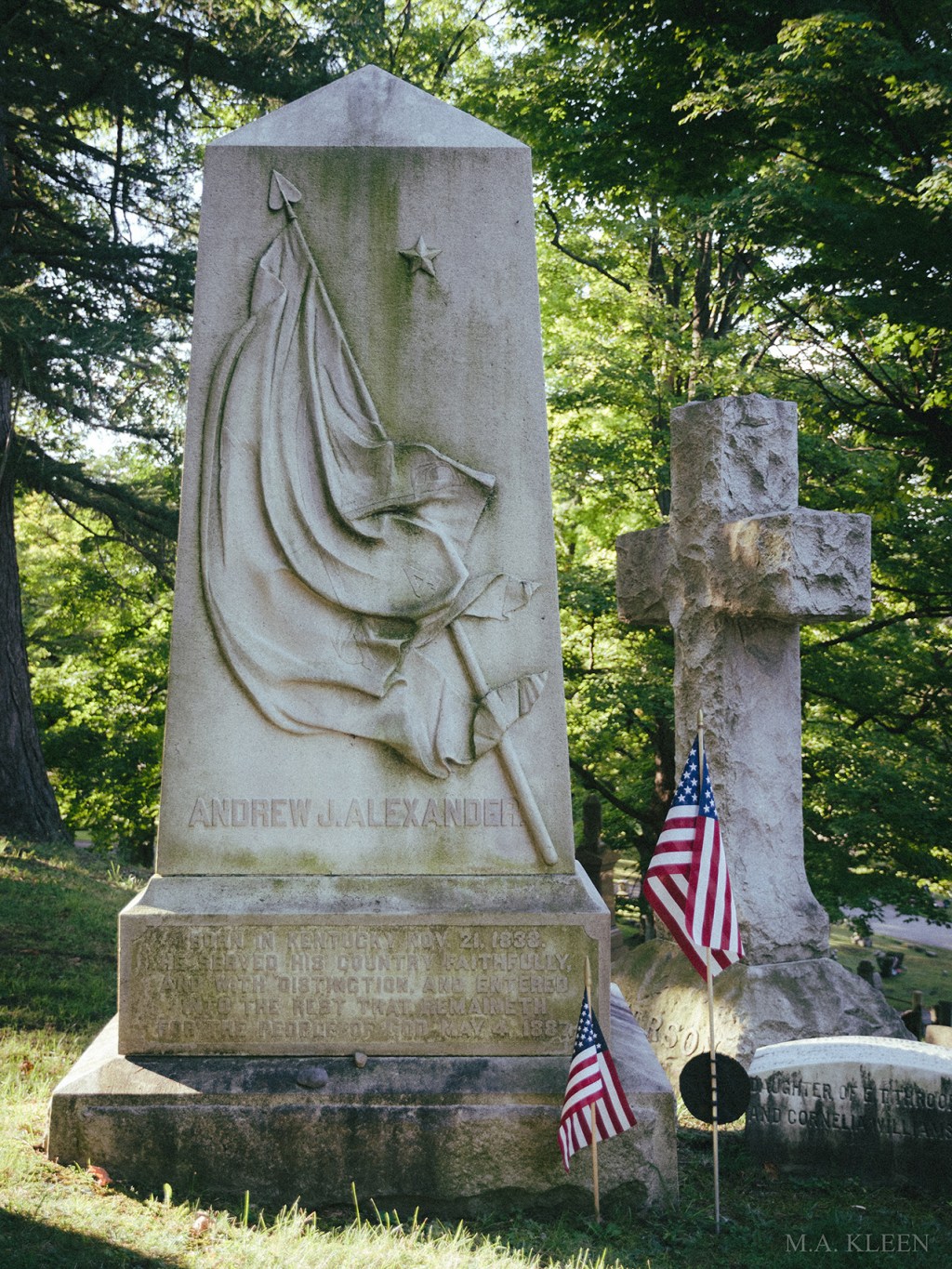 Monument to Brig. Gen. Andrew Jonathan Alexander (1833-1887) in Fort Hill Cemetery, 19 Fort Street in Auburn, Cayuga County, New York.