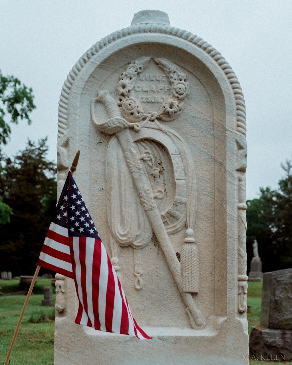 Headstone for Lt. Elam S. P. Clapp (1842-1864) in Oakwood Cemetery, 50 101st Street, Troy, Rensselaer County, New York.